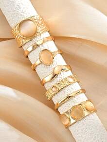 Juego de Anillos Estilo Aleatorio 21/13/7 piezas Moda Simple Goteo de Aceite Girasol Corazón Flor Estrella Luna Multi-Elemento para Mujer Hermana Vacaciones Cita Regalo Uso Diario Casual Fiesta Boda Combinación - Amarillo Oro - Ver 3