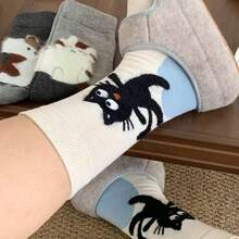 4 Pairs Autumn New Minimalist Sweet Cartoon Cat Style Versatile Mid-Calf Socks - Multicolor - View 6