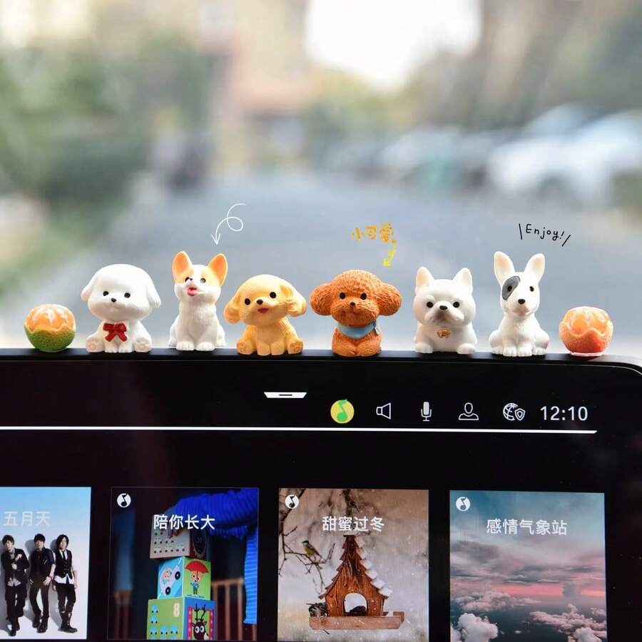 8/2PCS Figur Anak Anjing Lucu Hiasan Dekorasi Dashboard Mobil untuk Layar Konsol Tengah Kendaraan Listrik - A - View 1