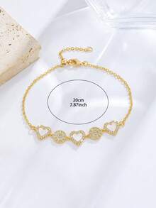 1 buah Gelang Rantai Berbentuk Hati yang Elegan dan Lucu, Dapat Diatur Ukurannya, Cocok untuk Pemakaian Sehari-hari dan Pesta Wanita - Gelang berbentuk hati - View 2