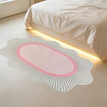 1pc Cream Style Pink Bedroom Decorative Rug, Black Line Design Bedside Runner, Ins Nordic Minimalist Dressing Room Plush Rug, Fluffy Soft Asymmetrical Shaped Casual Floor Mat, Living Room Rug, Doormat, Area Rug, Home Decor, Large Living Room Rug, Room Decoration, Washable Rug - Multicolor - View 3