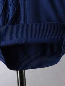 Boys' Simple Argyle Patchwork Half-Zip Mock Neck Long Sleeve Knit Sweater, Textured Casual Pullover, Versatile For Daily Wear, School, Spring, Autumn, Winter - Navy Blue - View 9
