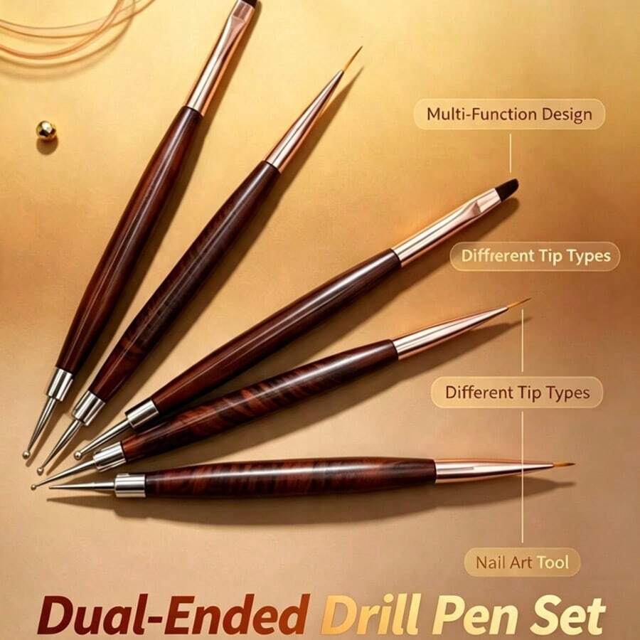 Vintage Wood‑Grip Dual‑Tip Nail Brush, Dual Metal Tips For Rhinestone Placement & Pattern Drawing