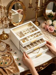 1pc Large Capacity Multi-Layer Jewelry Box With Transparent Window Drawer Style Anti-Oxidation Storage Box For Rings Earrings Necklaces - Multicolor - View 15