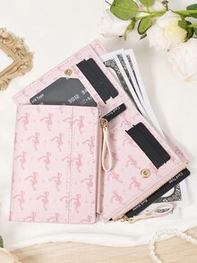Ladies' Bow Printed Short Zipper Coin Purse, Portable Card Bag Wallet, Suitable For Daily Shopping And Travel - Pink - View 8