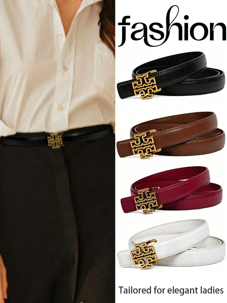 43 Inch PU Decorative Thin Waist Belt, Geometric Alloy Buckle Belt, 4 Colors Available, Versatile For Dresses, Suits, Jeans, Commuting, Simple Women's Decorative Belt - Multicolor - View 1