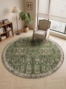 1pc Green Vintage Round Living Room Rug, Suitable For Kitchen, Dining Room, Bedroom, Room Holiday Decor, Indoor/Outdoor, Office, Lobby, Anti-Slip Doormat, Bathroom Rug, Hallway, Study Gaming Area Rug - Olive Green - View 5