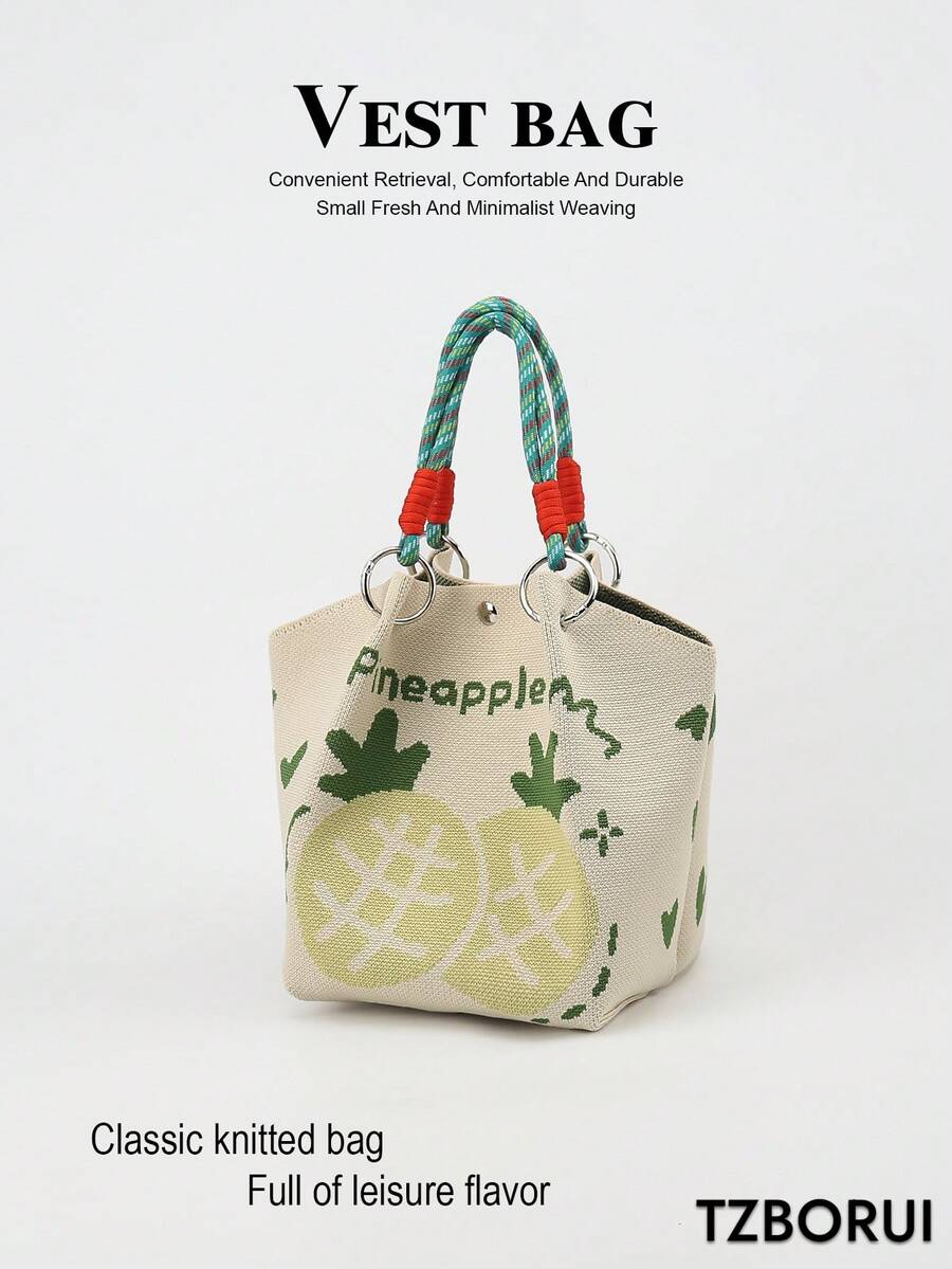 1pc Cartoon Fruit Large Capacity Lightweight Handbag, Suitable For Commuting, School, Travel, Portable And Easy To Match With Clothes, All Seasons - Multicolor - View 1