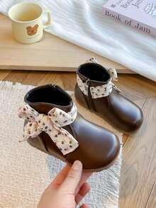 Girls' Floral Ankle Boots, Soft Sole Anti-Slip Princess Boots With Side Zipper, Toddler Boots, Autumn/Winter - Brown - View 5