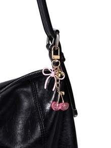 1pc Letter Shiny Cherry Bow Drip Oil Keychain, Premium Faux Fruit Phone Bag Pendant, Sweet Gentle Style Daily Outfit Accessory, Gift For Friends And Family, Souvenir Gift - Multicolor - View 6