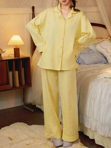 Gongdie 2 Pieces Miffy Women Pajama Set,Spring Fall Yellow Soft Cotton Loungewear With Pocket - Yellow - View 10