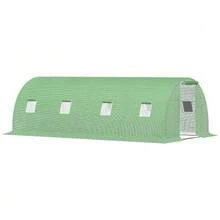 Walk-In Greenhouse 6 X 3 M Poly Tunnel Greenhouse With 8 Windows Frost Protection Steel Frame Dark Green - 綠色 - 查看 1