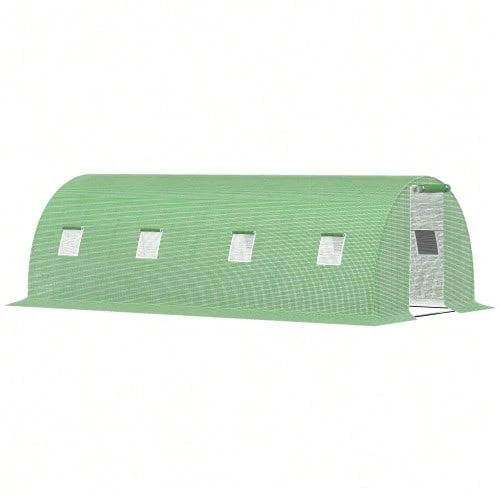 Walk-In Greenhouse 6 X 3 M Poly Tunnel Greenhouse With 8 Windows Frost Protection Steel Frame Dark Green - 綠色 - 查看 1