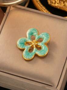 VceTd1PCS Fashionable Vacation Style Stainless Steel Brooch With Hollow Flower Decoration, Suitable For Women To Wear On Vacation Or At Parties - Golden - View 8