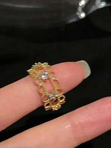 5pcs Fashionable Glamorous Cubic Zirconia Heart Rings Set Suitable For Women Party Wear (No Gift Box) - Yellow Gold - View 5