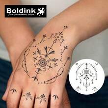 Boldink 1PC Stiker Tato Sementara Bentuk Belah Ketupat dan Garis Titik, Stiker Tato Seni Tubuh Tahan Air, Bertahan 1-2 Minggu, Formula Sari Tanaman, Lembut dan Tidak Iritasi, Sempurna untuk Gaya Pakaian Sehari-hari, Dekorasi Tubuh, Hadiah Gaya Cina Unisex, Wajib Dimiliki untuk Semua Orang - Hitam - View 2