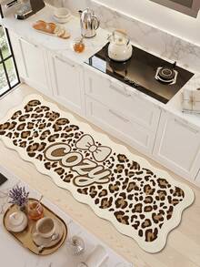 DAJIANG 1pc Leopard Print Bow Oval Long Rug, Suitable For Bathroom, Kitchen, Outdoor, Hallway, Bedroom, Living Room, Machine Washable, Easy To Clean Entryway Mat, Non-Slip Bedroom Decor Rug Accessory - Multicolor - View 6