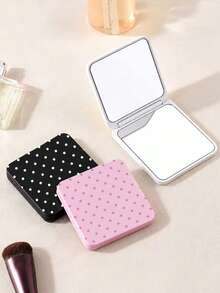 New Polka Dot Print Portable Square Makeup Mirror, Double-Sided Square Makeup Mirror, Women's Foldable Makeup Mirror, Compact Minimalist Makeup Mirror, Mini Makeup Mirror Suitable For Wallet And Travel - Multicolor - View 2