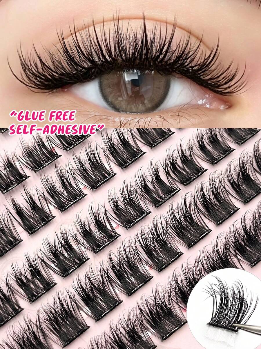 Asiteo 80Pcs Self‑Adhesive Cluster False Eyelashes,Subtle Natural Look,Lightweight Comfortable Segmented Eyelashes,Beginner‑Friendly DIY Eye Makeup,Daily Commuting Makeup - D - View 1