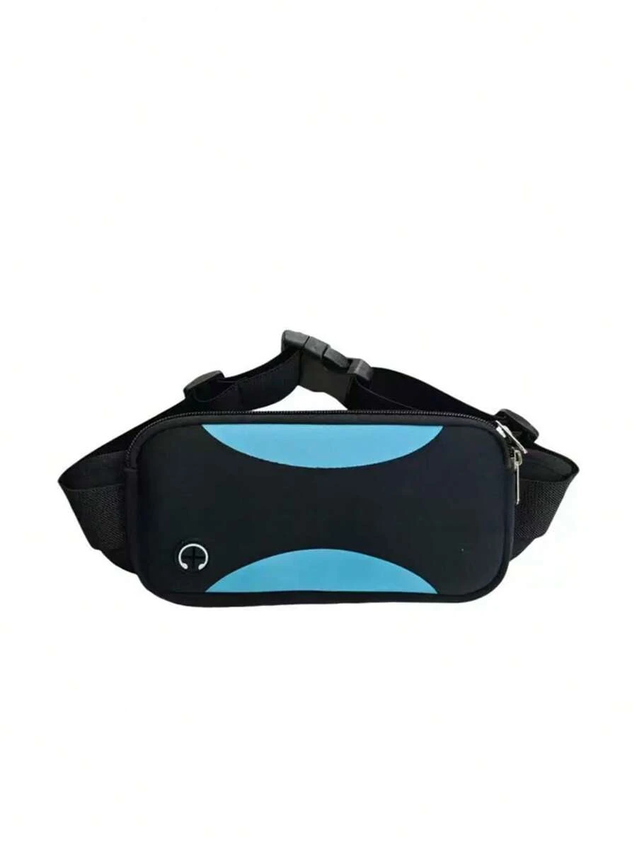 Black & Light Blue Colorblock Running Waist Bag, Multifunctional Sports Waist Pack, Adjustable Elastic Waistband Bag - Multicolor - View 1