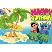DOBBLE Lilo & Stitch 1pc 210x150cm Birthday Party Backdrop, Hawaiian Tropical Photography Background Banner For Photo Booth, Cake Table, Wall Decor And Party Supplies - View 8