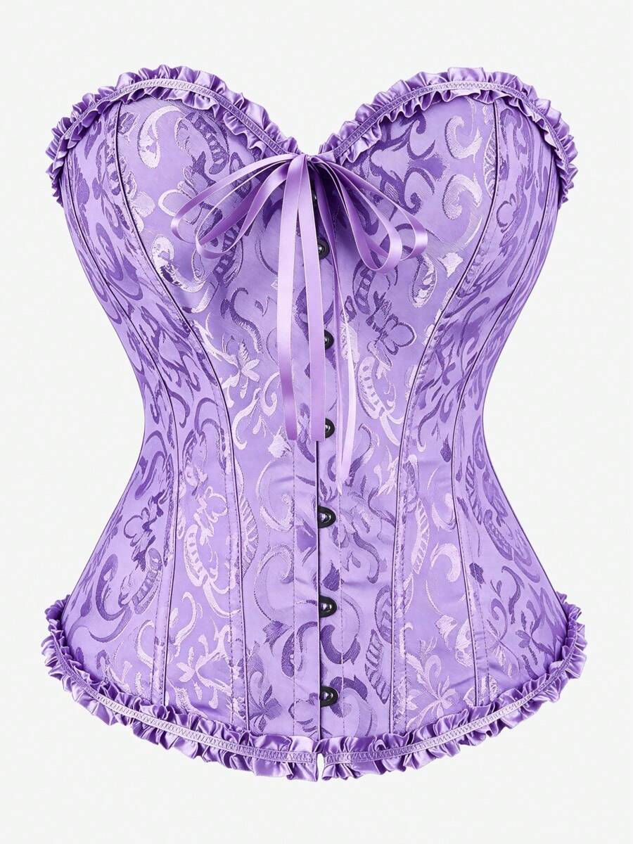 束胸上衣 罩胸式 Bustier 經典緹花 無肩帶 心形領 荷葉邊飾 腰部塑形 復古宮廷風 收腹束腰 萬聖節服裝