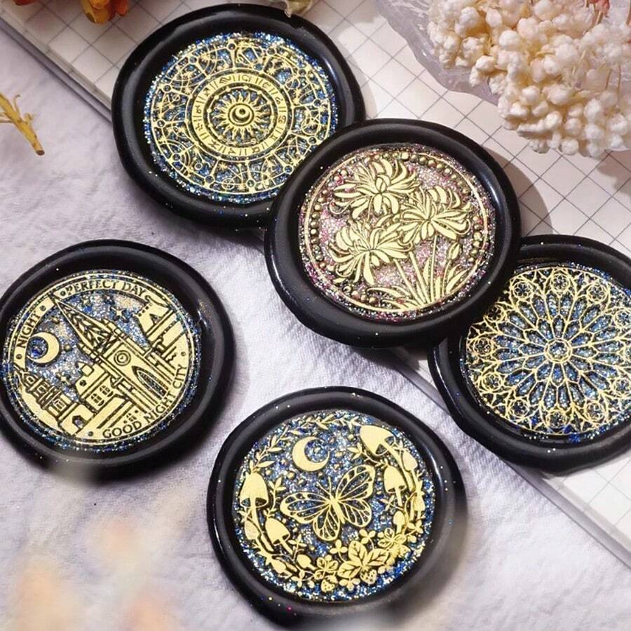 1 con dấu sáp Vintage Floral Window Series, tròn 3cm, chất liệu đồng thau, nhiều mẫu hoa văn, phù hợp cho thiệp mời đám cưới/đồ handmade DIY/dán phong bì/trang trí thiệp lễ hội/sưu tầm (không bao gồm cán cầm/sáp/mực)