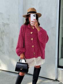 Autumn/Winter Casual Solid Color Cardigan, Fashionable Minimalist Business Casual Commute Elegant - Purple - View 2