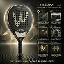 Raket Padel CWIN HAMMER 18K, Bingkai Serat Karbon Bertekstur dengan Jembatan Peredam Guncangan Berongga 3D, Inti EVA Lembut, Permukaan Putaran yang Ditingkatkan, Hitam & Emas Kelas Profesional, Cocok untuk Pemain Dewasa Tingkat Menengah - MultiWarna - View 8