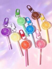 1pc/8pcs Cute Candy ABS Plastic (ABS Resin) Colorful Shiny Orange Lollipop Shaped Spring/Summer Campus Bag, Backpack, Phone Keychain, Party Gift Decoration - Orange Lollipop - View 2