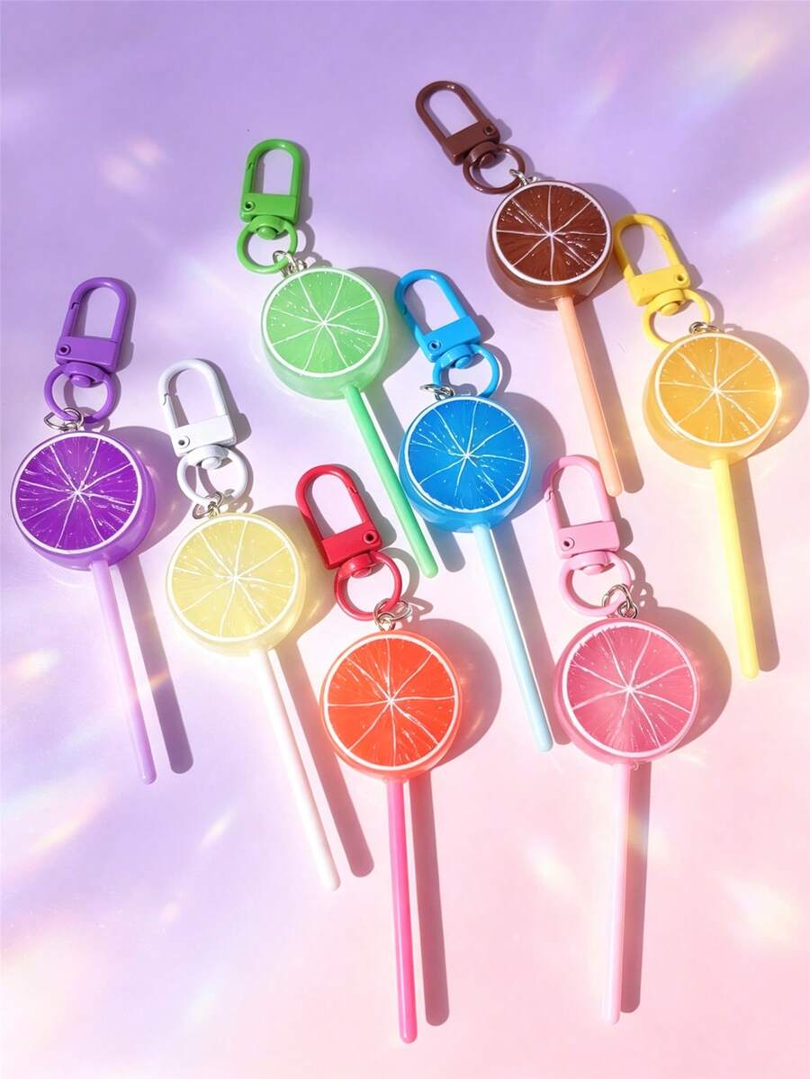 1pc/8pcs Cute Candy ABS Plastic (ABS Resin) Colorful Shiny Orange Lollipop Shaped Spring/Summer Campus Bag, Backpack, Phone Keychain, Party Gift Decoration