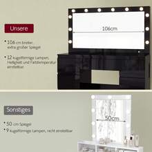 Devoko Dressing Table In Matte White With LED Cosmetic Mirror, Vanity Table Without Stool With 12 LED Lamps, Power Outlets, USB & Type-C, Jewelry Storage And 7 Drawers - 黑色亮面 - 查看 6
