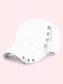 Summer Women's Korean Style Baseball Cap Streetwear Solid Color Hip-Hop Casual Baseball Cap With Metal Ring, Unisex Halloween - Black - View 8