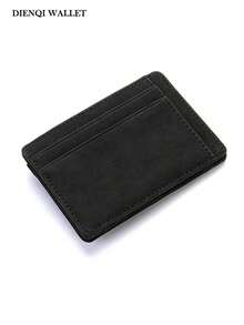 Minimalist Men's Card Holder Wallet With Zipper Coin Pocket, Ultra-Thin Magic Wallet, PU Leather Credit Card & Bank Card Holder, Small Men's Wallet With Cash Compartment - Black - View 3
