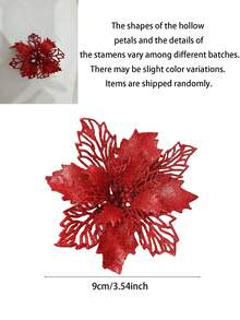 16pcs Artificial Glitter Christmas Flower Decor, Artificial Christmas Flower Decorations, Artificial Christmas Tree Decor, DIY Christmas Wreath, Christmas Party, Christmas Tree Decorations, Suitable For Wreath Decoration, Wedding, Party Decor - Red Hollow Flower - View 8