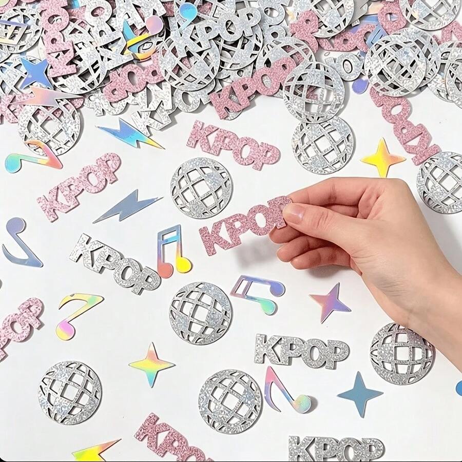 100pcs, Pink K-POP Music Theme Desktop Confetti, Rainbow Color Musical Notes, Silver Glitter Disco Ball, Silver Retro Disco Party Decoration Confetti, Suitable For Birthday, Music Festival, Bachelorette Party Decoration - Pink + Silver - View 1