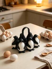 Penguin Shaped Silicone Egg Holder, 6-Piece Multi-Function Egg Cooker, Can Cook Soft-Boiled Or Hard-Boiled Eggs, Suitable For Cooking And Refrigerator Storage - Multicolor - View 1