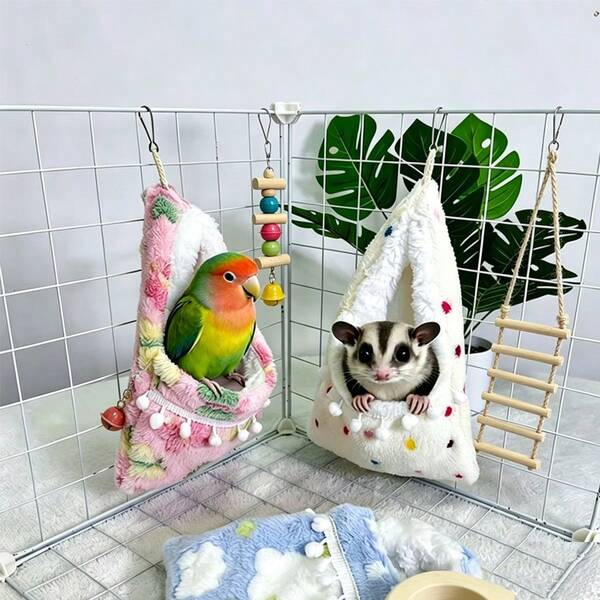 1pc Hanging Sugar Glider Hammock Bed, Soft Comfortable Plush Lined Warm Bird Sleeping Bag, Sugar Glider Hideout Perch Habitat Cage Accessory