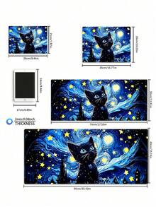 Alas Mouse Gaming Kucing Hitam Berbintang, Alas Meja Estetik Terinspirasi Van Gogh, Alas Karet Anti Selip & Tepi Berjahit, Produk Baru - View 11