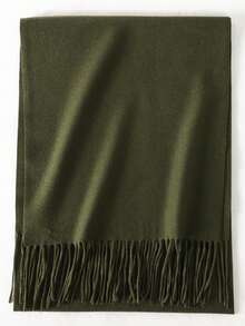 1pc Women's Minimalist Solid Color Cashmere Scarf, Casual Versatile Tassel Warm Shawl, Fashionable Cold-Proof Outerwear, Suitable For Daily Wear - Army Green - View 6