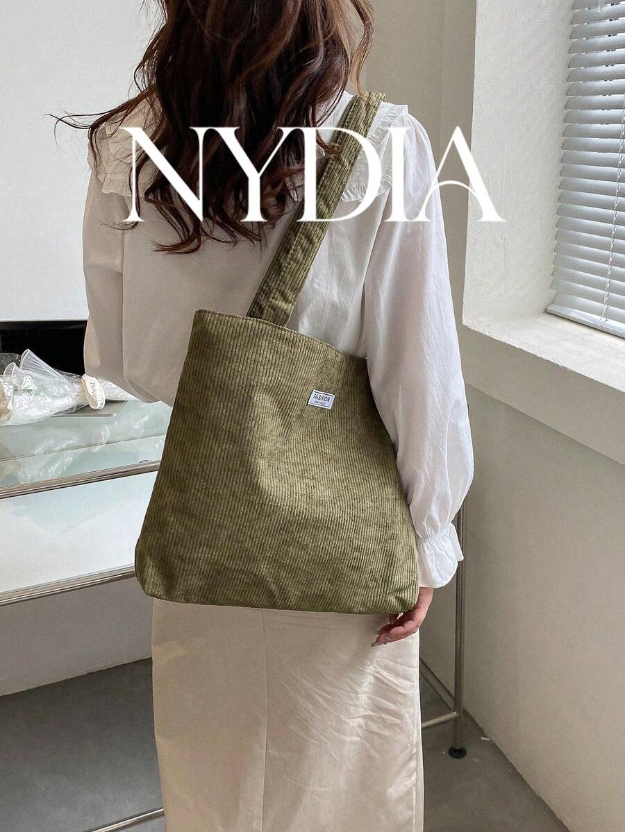 Corduroy Solid Color Shoulder Tote Bag
