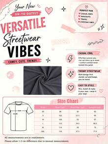 Red OHHI Letter Print Pattern Round Neck T-Shirt Short Sleeve. Women's New Simple Cute Pattern Casual Vacation Style Loose Regular Fit Short Sleeve Round Neck Knit Fabric - Dark Grey - View 2