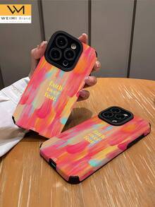 1件裝標語字母復古圖案人造皮革紋理3D軟質防摔手機殼，相容與 - 彩色 - 查看 2