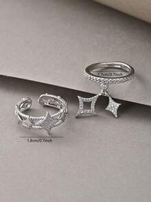 Bagues en argent, ensemble de bagues à plusieurs couches liées, bagues élégantes de luxe haut de gamme, convenant pour le port quotidien, les rendez-vous, les fêtes et les cadeaux - Argent - Voir 5