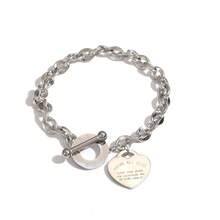 Women's Stainless Steel Heart Engraved Titanium Chain Bracelet With T-Bar Clasp, Suitable For Daily Wear And Date Night As A Gift - T-bar Bracelet - View 5