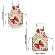 1pc Christmas Watercolor Bow & Snowflake Apron, Vintage Wavy Lace Holiday Print, Suitable For Bakers, Pastry Chefs, BBQ Enthusiasts, Florists, Gardeners, Handcrafters, Nail Artists, Home Kitchen Workers, Christmas Holiday Gift Apron - Multicolor - View 6