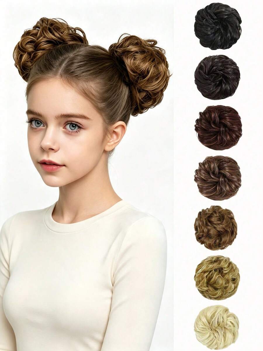 6inch 2pcs Women's Messy Bun Hair Scrunchie Hair Piece – Elastic Wavy Curly Hair Bun Extension Synthetic Hair Piece Suitable For Women And Girls