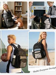Mochila de malla transpirable negra con múltiples compartimentos, mochila escolar de gran capacidad para estudiantes, mochila casual de malla hueca, mochila escolar de campus ligera que reduce la carga, almacenamiento multicapa con múltiples bolsillos para tableta, libros y artículos de papelería, diseño de bolsillo lateral para botella de agua, mochila versátil unisex para adolescentes, mochila simple para viajes y desplazamientos diarios, correas acolchadas de malla transpirable, mochila casual de gran capacidad para portátil, mochila para desplazamientos en el campus y viajes cortos, mochila de malla transpirable y resistente al desgaste práctica para clases y actividades al aire libre - Multicolor - Ver 3