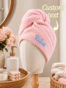 2pcs Custom Embroidered Waffle Weave Hair Drying Turban With 4 Color Options, Personalized Name Embroidered Hair Wrap For Post-Shower Use In Bathroom, Bedroom And Dressing Room, Thoughtful Holiday Gift - Multicolor - View 1