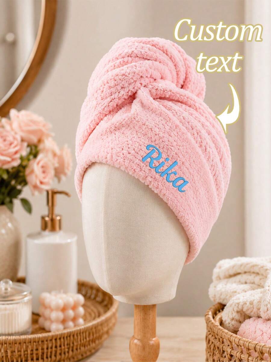 2pcs Custom Embroidered Waffle Weave Hair Drying Turban With 4 Color Options, Personalized Name Embroidered Hair Wrap For Post-Shower Use In Bathroom, Bedroom And Dressing Room, Thoughtful Holiday Gift - Multicolor - View 1
